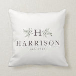 Rustic monogram newlywed pillow<br><div class="desc">Designed to coordinate with Lea Delaveris Design's Rustic Monogram collection, this pillow features an initial surrounded by branches along with a last name and established date. The back features a coordinating plaid of a raisin-shade of purple, fern green and berry red. A perfect newlywed or anniversary gift, this pillow isn't...</div>