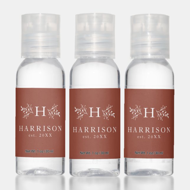 Rustic monogram newlywed wedding favor terracotta hand sanitizer (Set)