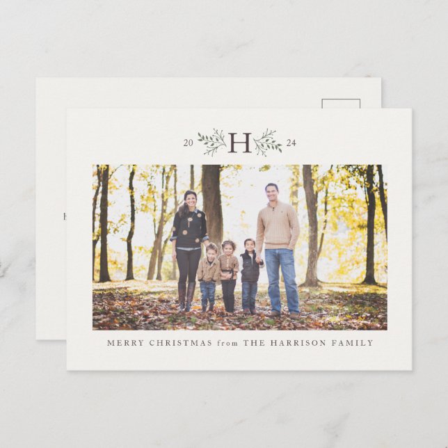 Rustic monogram one photo family holiday (Front/Back)