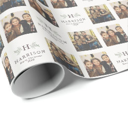 Rustic monogram personalized photo holiday wrapping paper