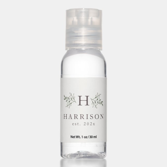 Rustic monogram personalized wedding favor hand sanitizer (Front)