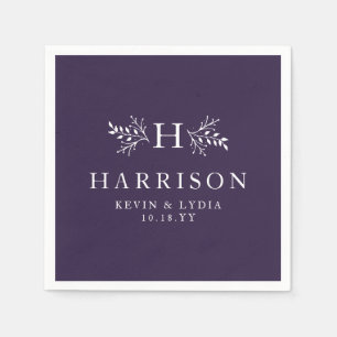 Rustic monogram plum purple fall winter wedding napkins