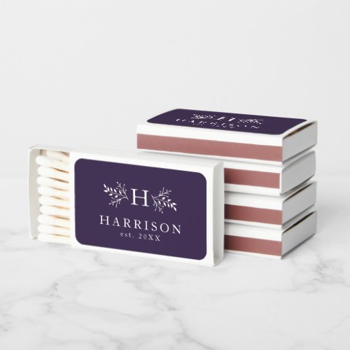 Rustic monogram plum purple wedding favor  matchboxes