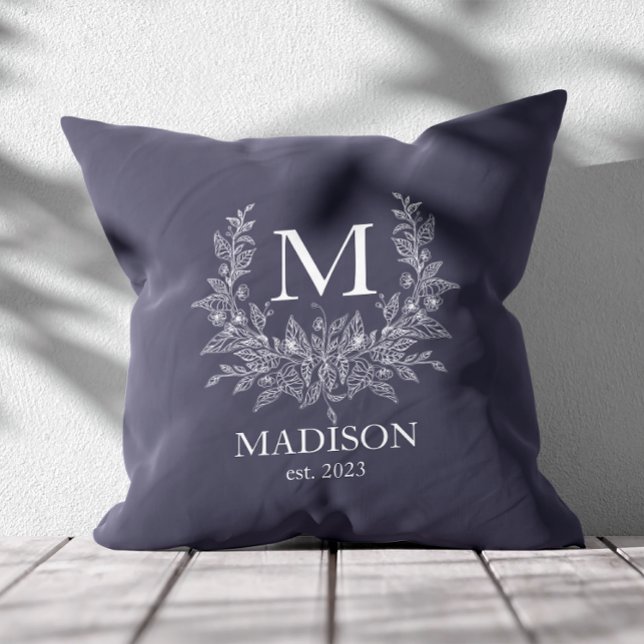 Rustic monogram Quartz Gray personalized initial  Throw Pillow (Creator Uploaded)