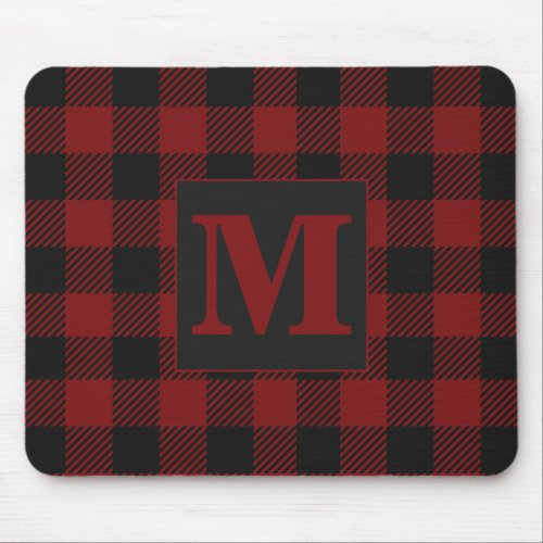 Rustic Monogram Red Buffalo Plaid Mouse Pad