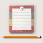 Rustic Monogram Red Green Gold Wood Name Christmas Notepad<br><div class="desc">Monogram Christmas-themed notepad features red, green and gold wood planks and customizable text at the top and bottom! This is a wonderful Christmas gift idea or stocking stuffer, and would be perfect for attaching a gift card. Additional color schemes as well as coordinating items are available in this design. Contact...</div>