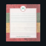 Rustic Monogram Red Green Gold Wood Name Christmas Notepad<br><div class="desc">Monogram Christmas-themed notepad features red, green and gold wood planks and customizable text at the top and bottom! This is a wonderful Christmas gift idea or stocking stuffer, and would be perfect for attaching a gift card. Additional color schemes as well as coordinating items are available in this design. Contact...</div>