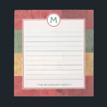 Rustic Monogram Red Green Gold Wood Name Christmas Notepad<br><div class="desc">Monogram Christmas-themed notepad features red, green and gold wood planks and customizable text at the top and bottom! This is a wonderful Christmas gift idea or stocking stuffer, and would be perfect for attaching a gift card. Additional color schemes as well as coordinating items are available in this design. Contact...</div>