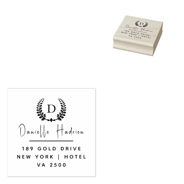 Rustic monogram return address rubber stamp (Stamped)