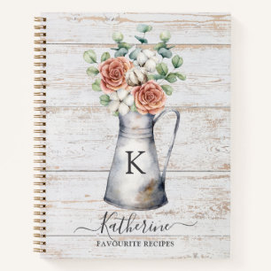 Rustic Monogram Rose Cotton Eucalyptus Recipe Book