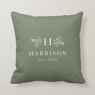 Rustic monogram sage green initial personalized throw pillow