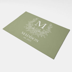 Rustic monogram Sage Green personalized initial  Doormat