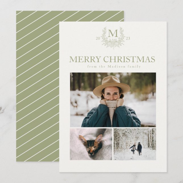 Rustic monogram Sage Green personalized initial  Holiday Card (Front/Back)