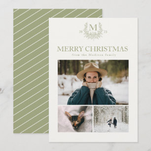 Rustic monogram Sage Green personalized initial Holiday Card