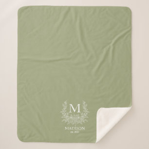 Rustic monogram Sage Green personalized initial Sherpa Blanket