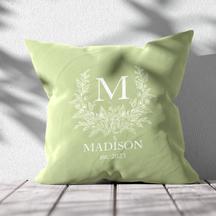 Rustic monogram Sage Green personalized initial Throw Pillow