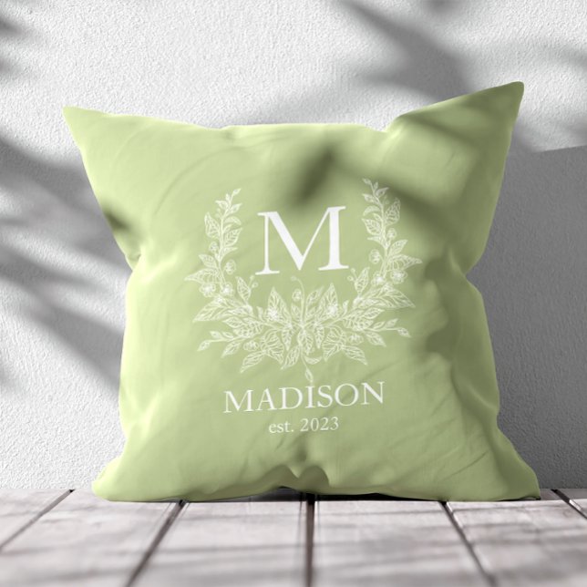 Rustic monogram Sage Green personalized initial  Throw Pillow (Creator Uploaded)