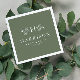 Rustic monogram sage green personalized wedding napkins