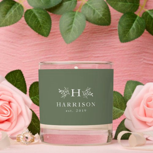 Rustic monogram sage green simple personalized scented candle