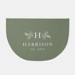 Rustic monogram sage green stylish personalized doormat