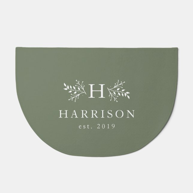 Rustic monogram sage green stylish personalized doormat (Front)