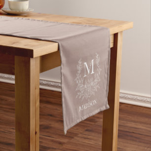 Rustic monogram Silver Pink personalized initial Short Table Runner