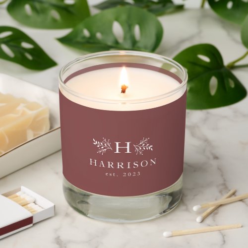 Rustic monogram simple family name mauve scented candle