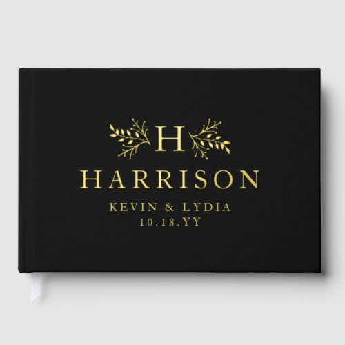 Rustic monogram simple initial and name wedding foil guest book 