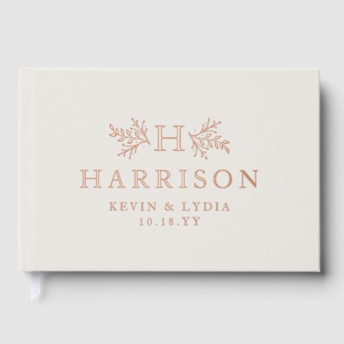 Rustic monogram simple initial rose gold wedding foil guest book 