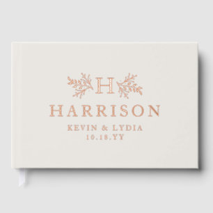 Rustic monogram simple initial rose gold wedding foil guest book