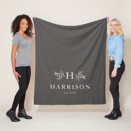 Rustic monogram slate gray newlywed blanket