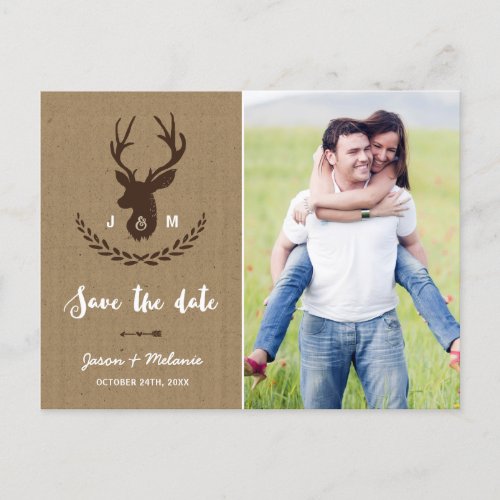 Rustic Monogram  Stag Photo Save the Date Announcement Postcard