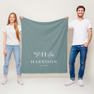 Rustic monogram teal newlywed blanket