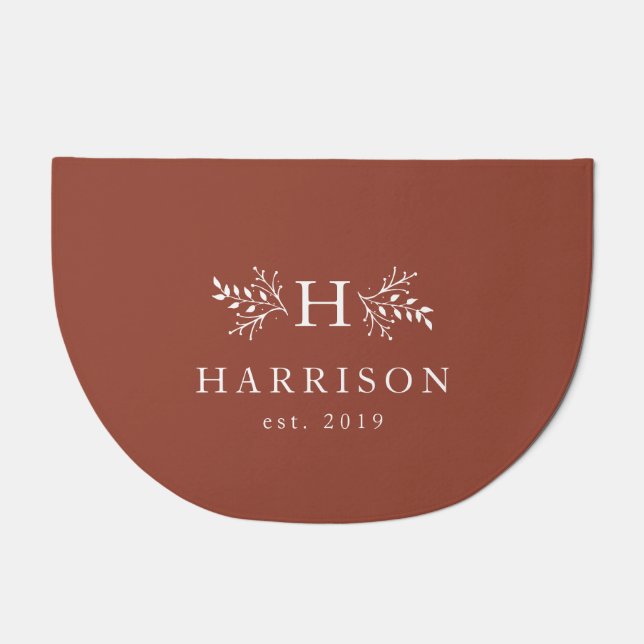 Rustic monogram terracotta rust color personalized doormat (Front)