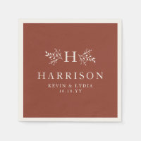 Rustic monogram terracotta rust fall wedding napkins