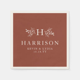 Rustic monogram terracotta rust fall wedding napkins