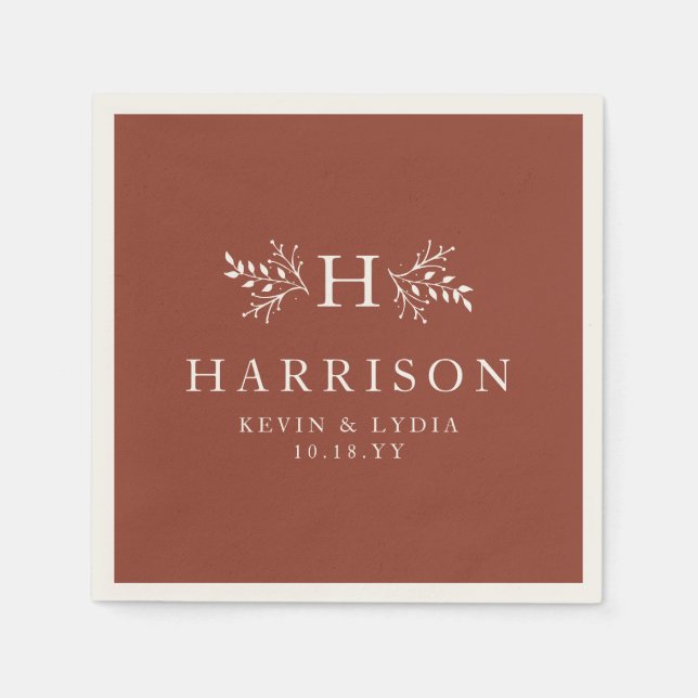 Rustic monogram terracotta rust fall wedding napkins (Front)