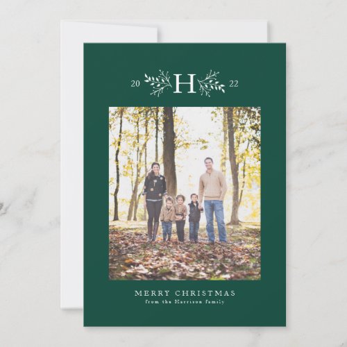 Rustic monogram vertical holiday photo card