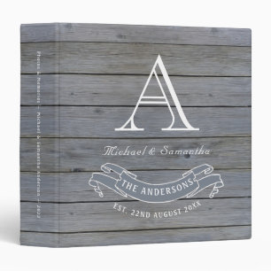 Rustic Monogram Vintage Gray Wood Custom Album 3 Ring Binder