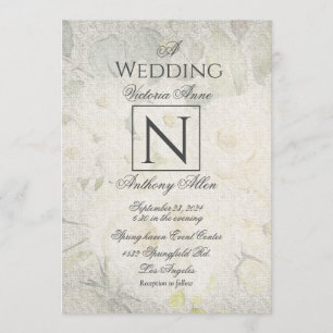Rustic Monogram Watercolor Floral Wedding Invitation