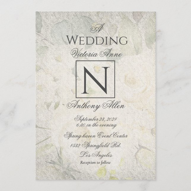 Rustic Monogram Watercolor Floral Wedding Invitation (Front)