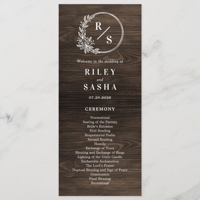 Rustic Monogram Wedding Ceremony Flat Program (Front)