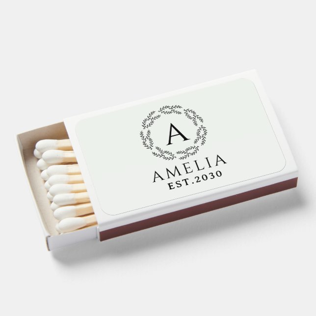 Rustic Monogram Wedding Favor, Personalized Matchboxes (Front Open)