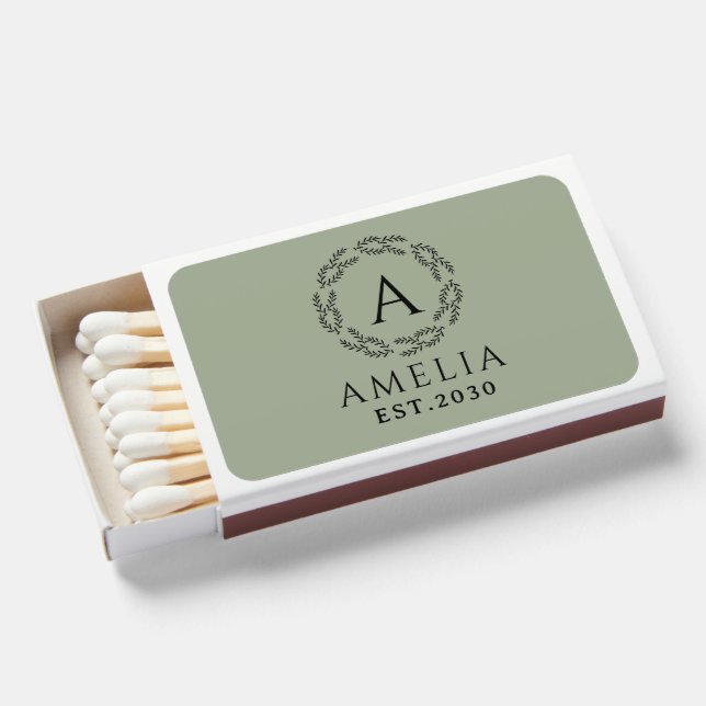Rustic Monogram Wedding Favor, Personalized Matchboxes (Front Open)