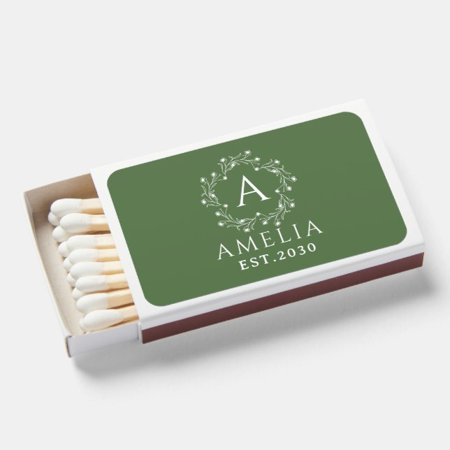 Rustic Monogram Wedding Favor, Personalized Matchboxes (Front Open)