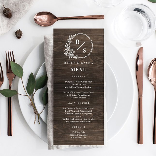 Rustic Monogram Wedding Menu Card (Creator Uploaded)