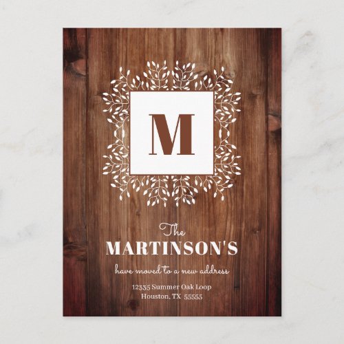 Rustic Monogram Weve Moved New Address Postcard