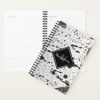 Rustic Monogram White AspenTree Bark Texture Name