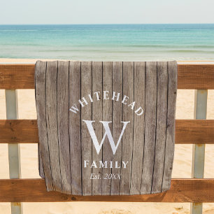 Rustic Monogram Wood Beach Towel