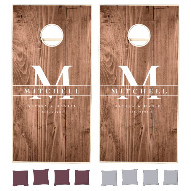 Rustic Monogram Wood Custom wedding Cornhole Set (Set)